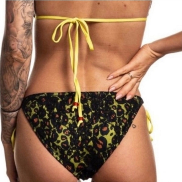 Sinful by Affliction Solar Bikini Bottom Womens Size Small Yellow Black - Picture 2 of 8